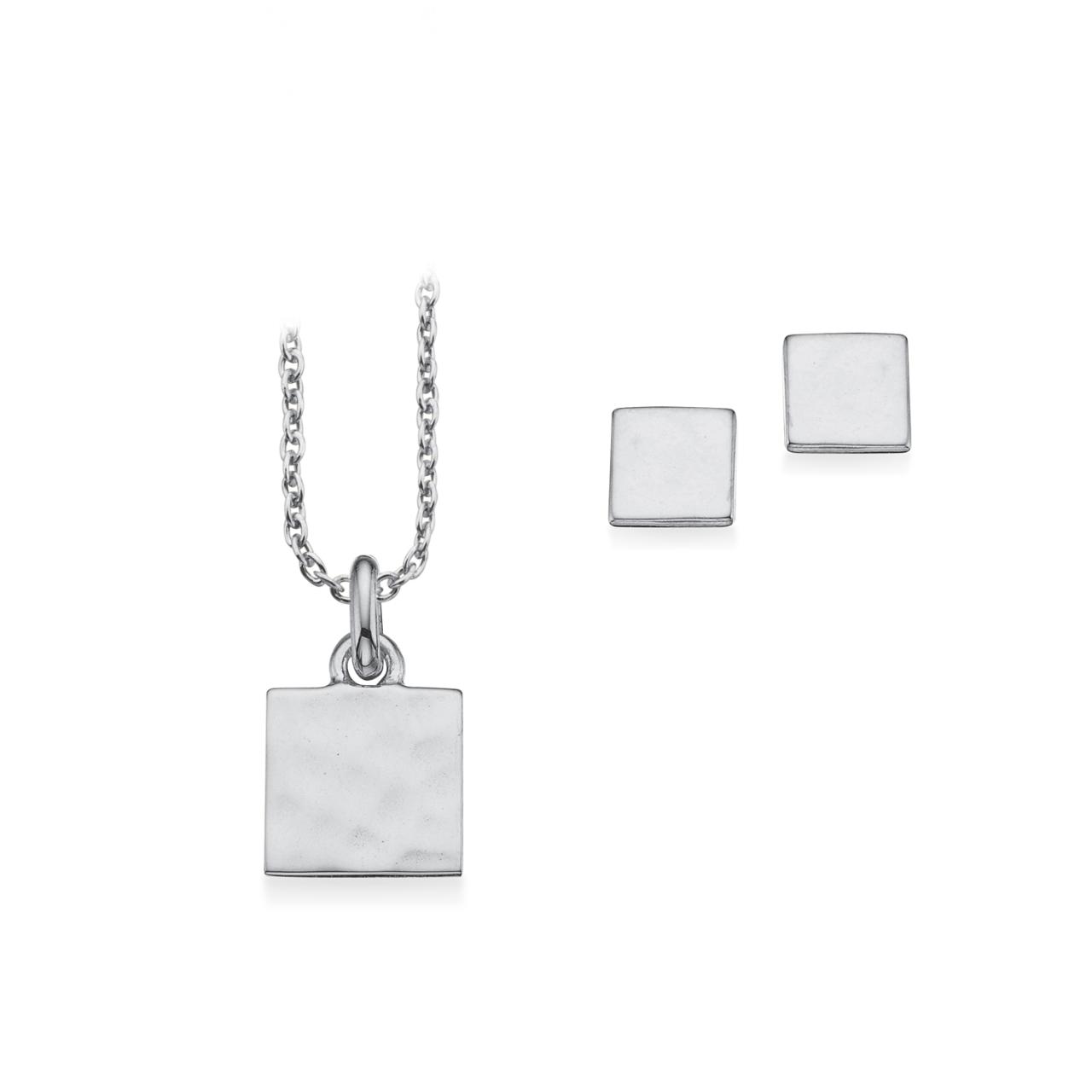 Pixel smykkesæt firkant sølv